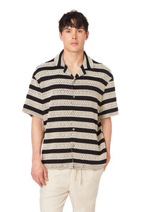 Black-Grey Textured Stripe Shirt
